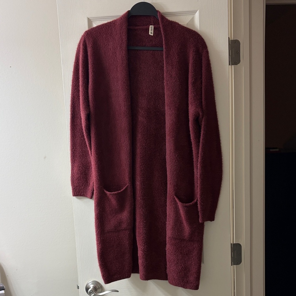 Cozy Maroon Open Front Cardigan